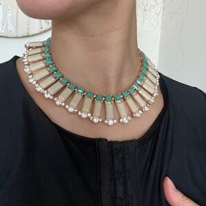 Women Teal and Cream Statement Necklace